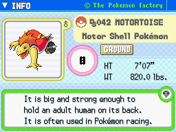 Motortoise Motortoise's Pokedex Entry